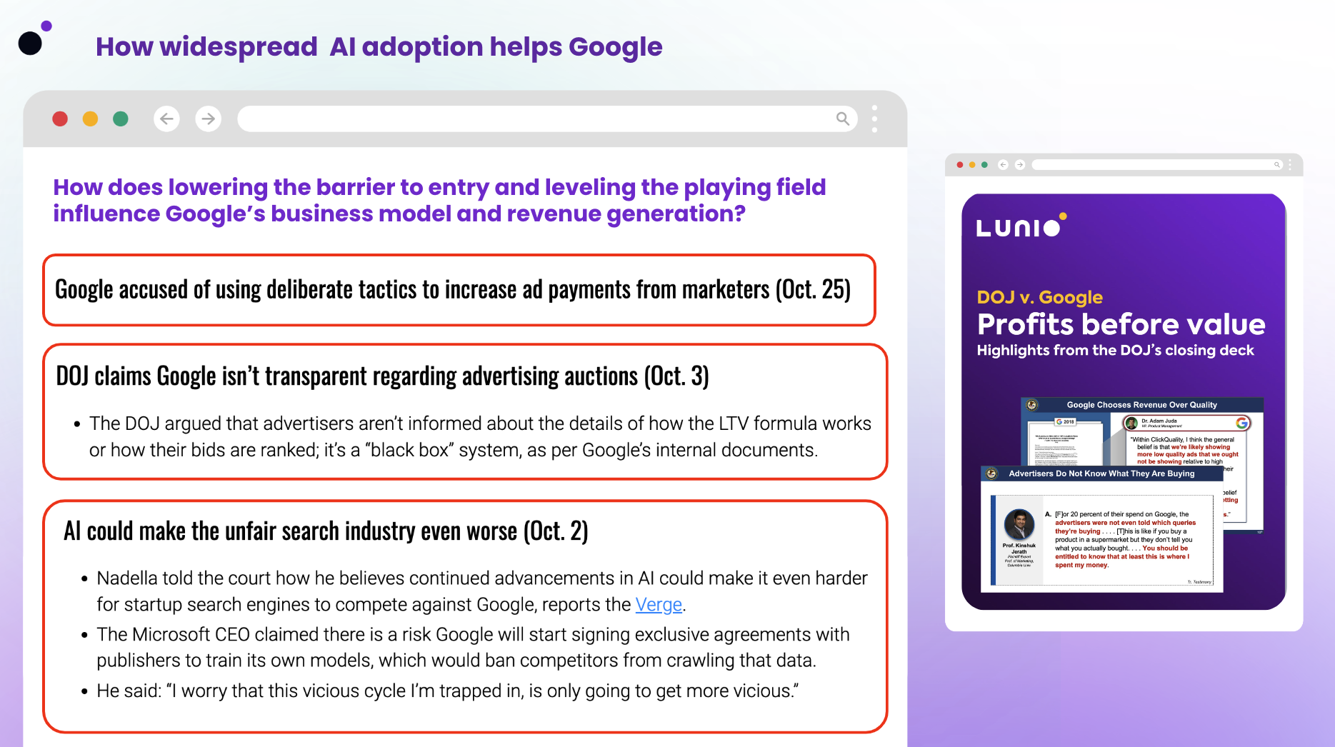 Webinar screenshot showing How Widespread AI Adoption Helps Google